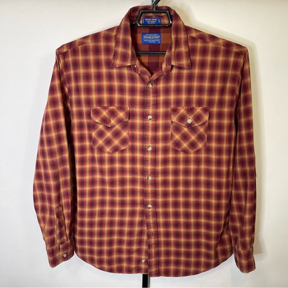 Vintage Pendleton Cotton Street Shirt Plaid Shirt Size Large Men’s
